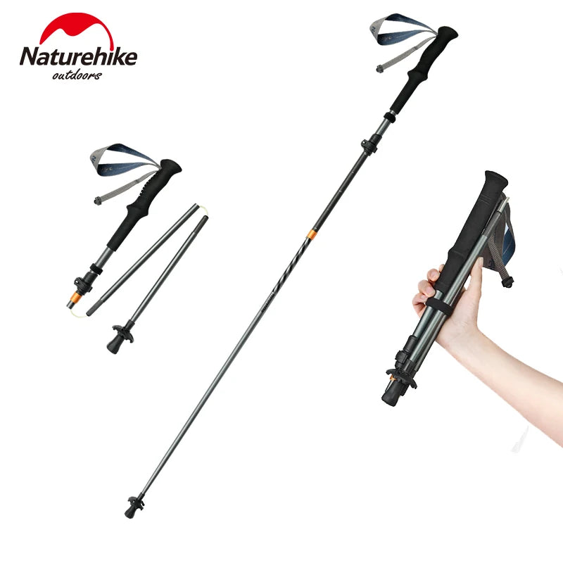 5-Section Trekking Pole Carbon Fiber Aluminum Alloy Folding Teleskopic Stick