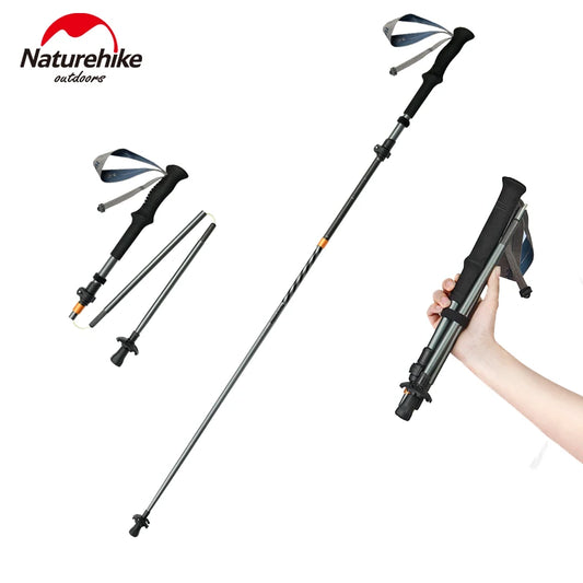 5-Section Trekking Pole Carbon Fiber Aluminum Alloy Folding Teleskopic Stick