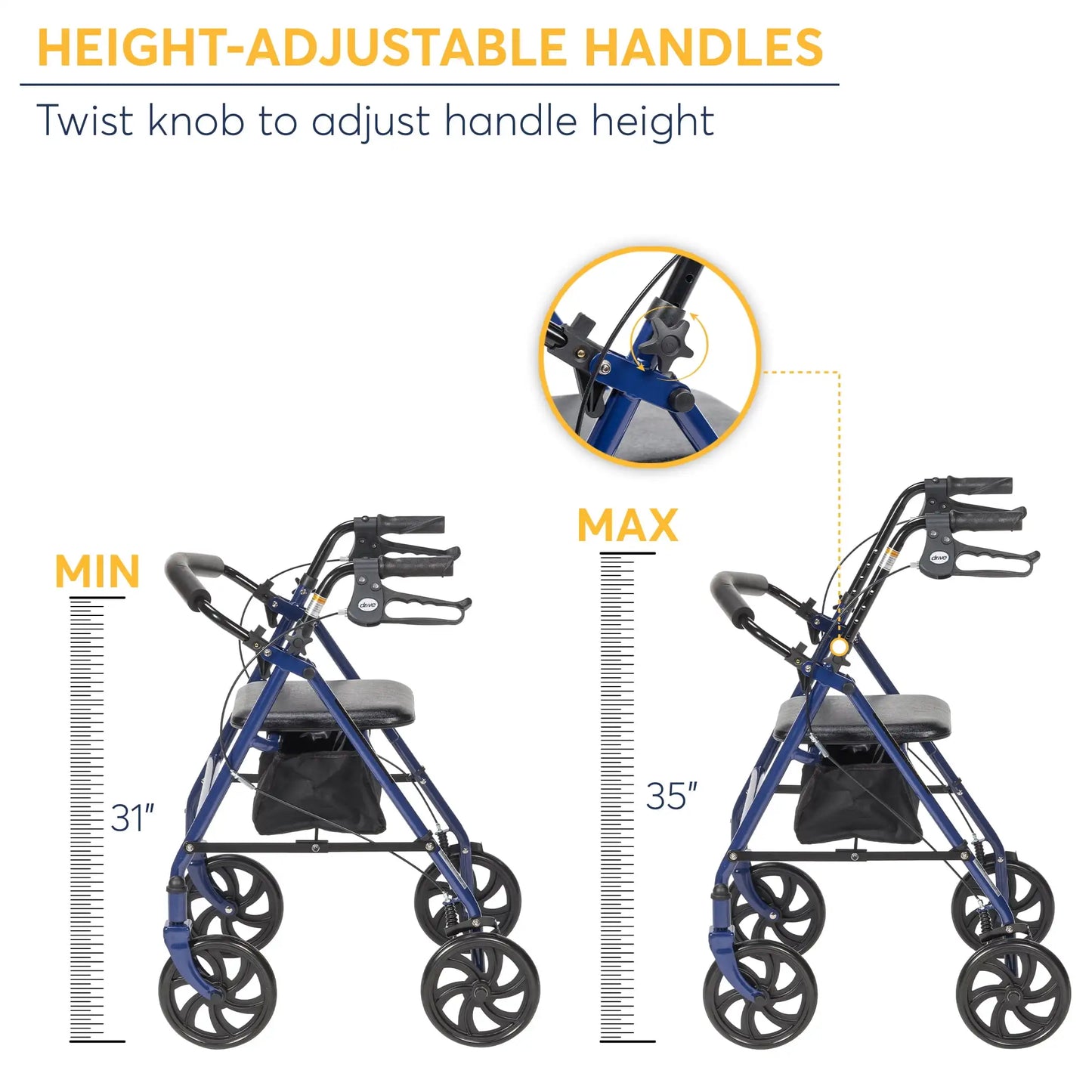 Four Wheel Rollator Rolling Walker with Fold Up Removable Back Support,