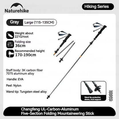 5-Section Trekking Pole Carbon Fiber Aluminum Alloy Folding Teleskopic Stick