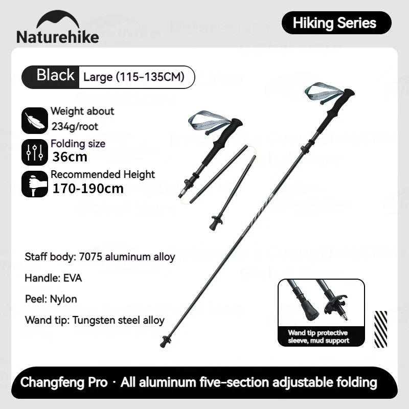 5-Section Trekking Pole Carbon Fiber Aluminum Alloy Folding Teleskopic Stick