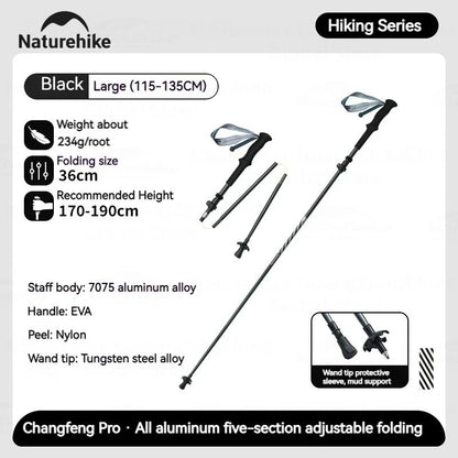 5-Section Trekking Pole Carbon Fiber Aluminum Alloy Folding Teleskopic Stick