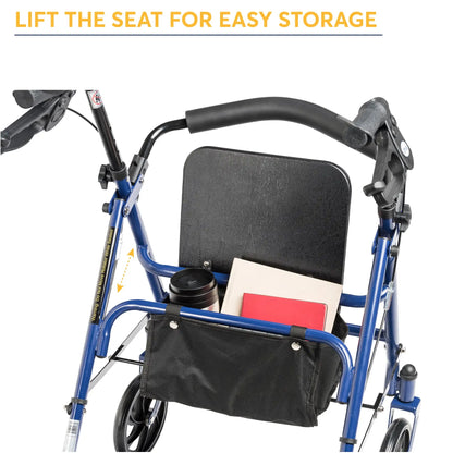 Four Wheel Rollator Rolling Walker with Fold Up Removable Back Support,