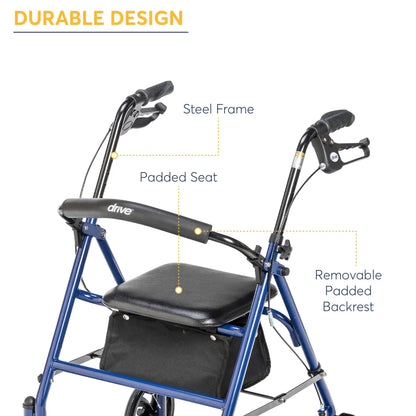 Four Wheel Rollator Rolling Walker with Fold Up Removable Back Support,