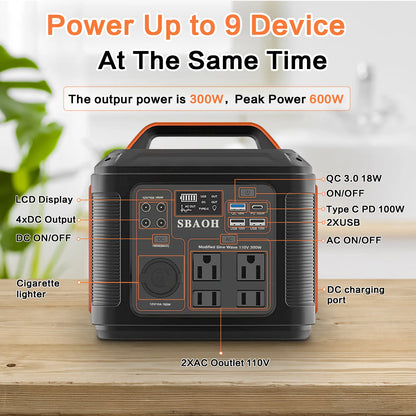 Solar Generator Quick Charge / 110V AC Outlets/DC Ports and LED Flashlight