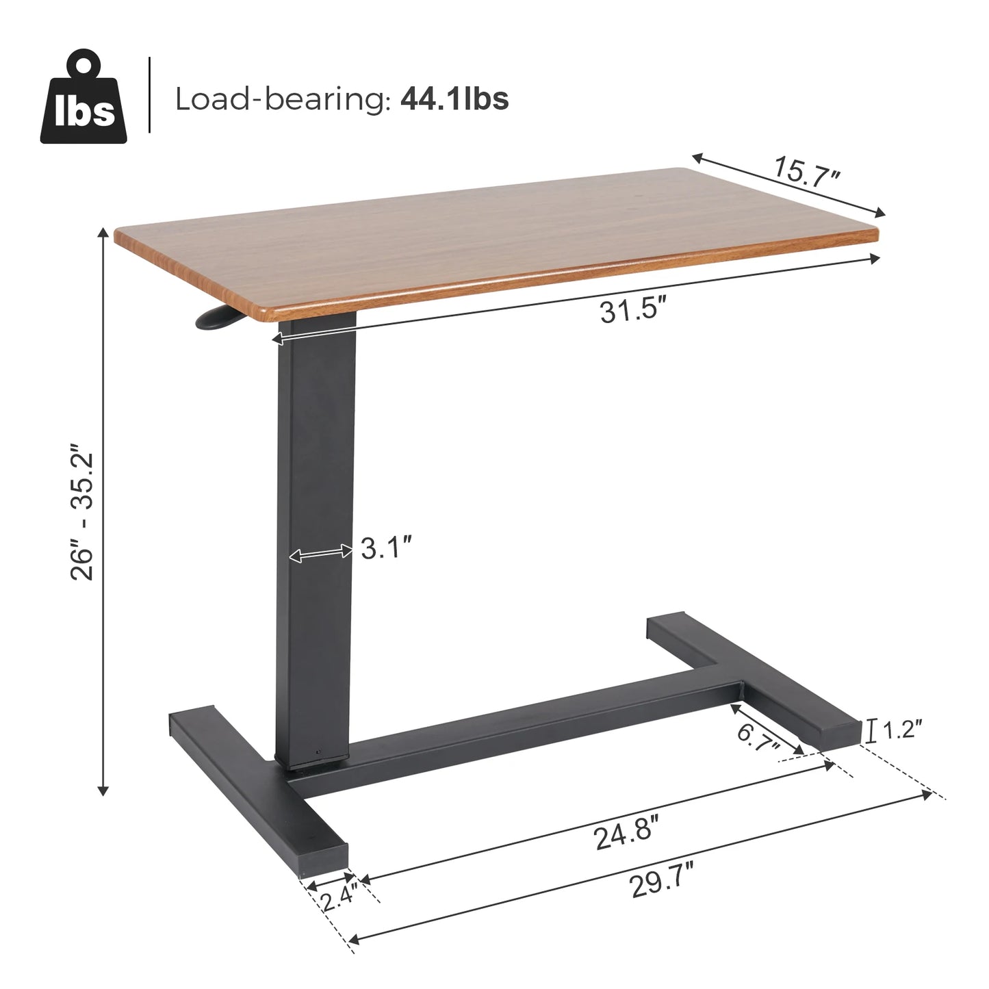 Adjustable Rolling Cart Overbed Bedside Table