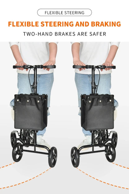 Elderly Disabled Knee Walker Foldable Seated Training Household Auxiliary Training Crutches Wheeled Trolley Four-wheeled Walker