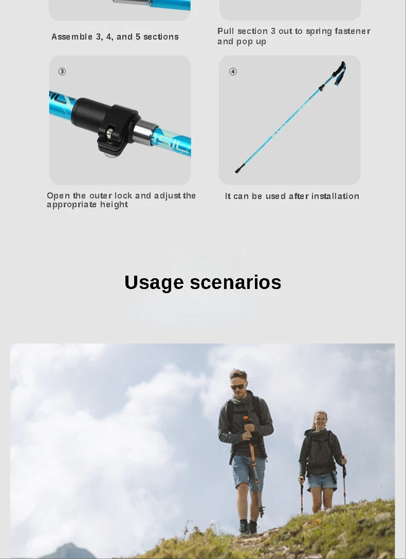 2Pcs Ultralight Trekking Poles Walking Sticks