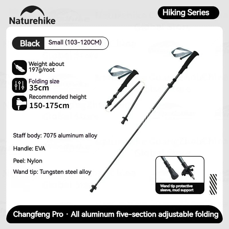 5-Section Trekking Pole Carbon Fiber Aluminum Alloy Folding Teleskopic Stick