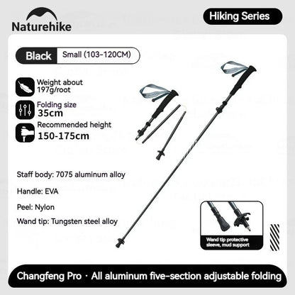 5-Section Trekking Pole Carbon Fiber Aluminum Alloy Folding Teleskopic Stick